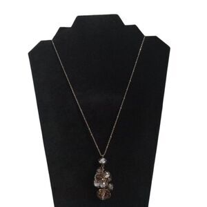 Brown Translucent Faceted Bead Cluster Pendant Gold Toned Single Strand Necklace